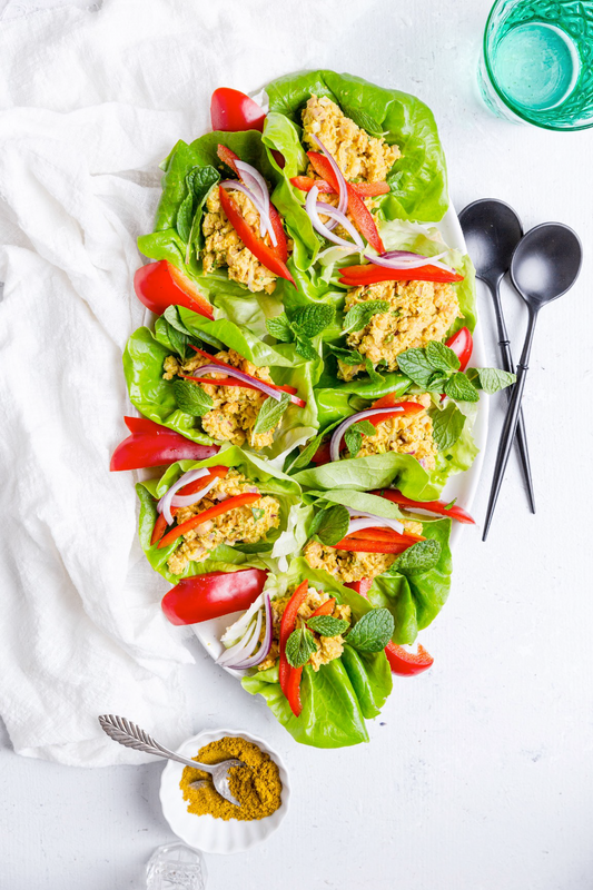 Curry Chickpea/Tuna Lettuce Wraps